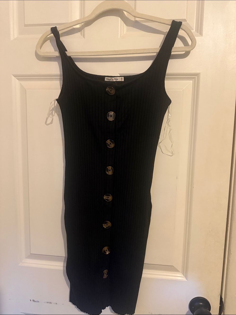 Black Ribbed Button-Front Tank Dress